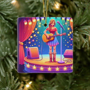 Ornamento De Cerâmica Natal para Cantora do País da Cowgirl Ocidental