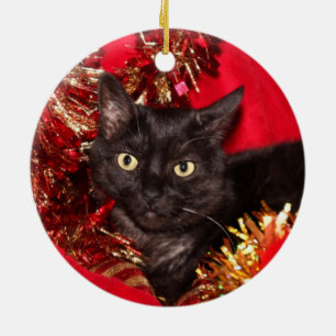 Ornamento De Cerâmica Natal para gatinho preto