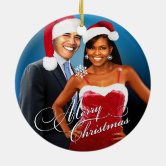 Ornamento De Cerâmica Natal para Papais noeis Barack e Michelle