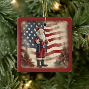 Ornamento De Cerâmica Natal para Papais noeis de Bandeiras Americanas Pe
