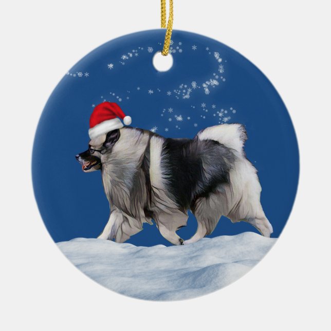 Ornamento De Cerâmica Natal para Papais noeis Keeshond (Frente)