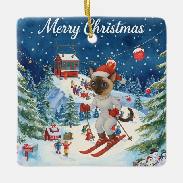 Ornamento De Cerâmica Natal para Papais noeis Siameses Gatos Amantes de  (Frente)