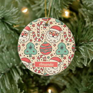 Ornamento De Cerâmica Natal Personalizado Alegre e Groovy Retrô