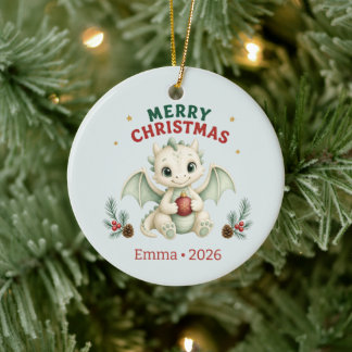 Ornamento De Cerâmica Natal Personalizado Bebê Dragão Feliz