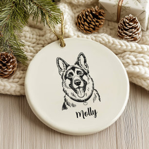 Ornamento De Cerâmica Natal Personalizado com Cachorro Pastor Alemão