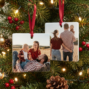 Ornamento De Cerâmica Natal Personalizado com Duas Fotos de Família