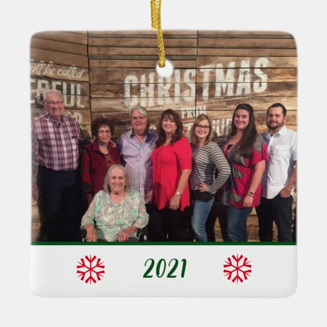 Ornamento De Cerâmica Natal personalizado com floco de neve de 2 faces (Frente)