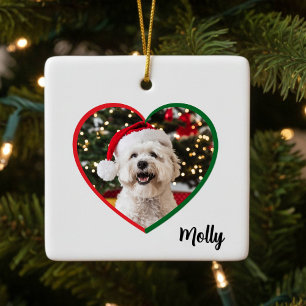 Ornamento De Cerâmica Natal Personalizado com Foto de Cachorro Moderno