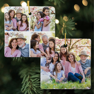 Ornamento De Cerâmica Natal Personalizado com Foto de Família em Duas Fa