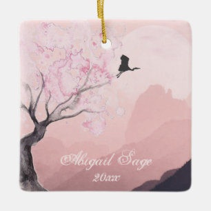 Ornamento De Cerâmica Natal personalizado da cena de montanha japonesa