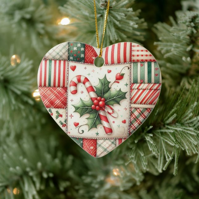 Ornamento De Cerâmica Natal Personalizado da Estrela de Patchwork da Cos (Árvore)