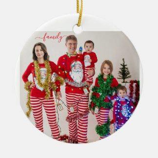 Ornamento De Cerâmica Natal Personalizado da Família com Duas Fotos em F
