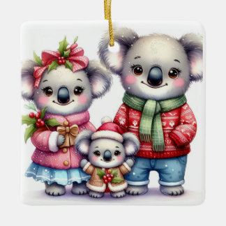 Ornamento De Cerâmica Natal Personalizado da Família Koala Bear