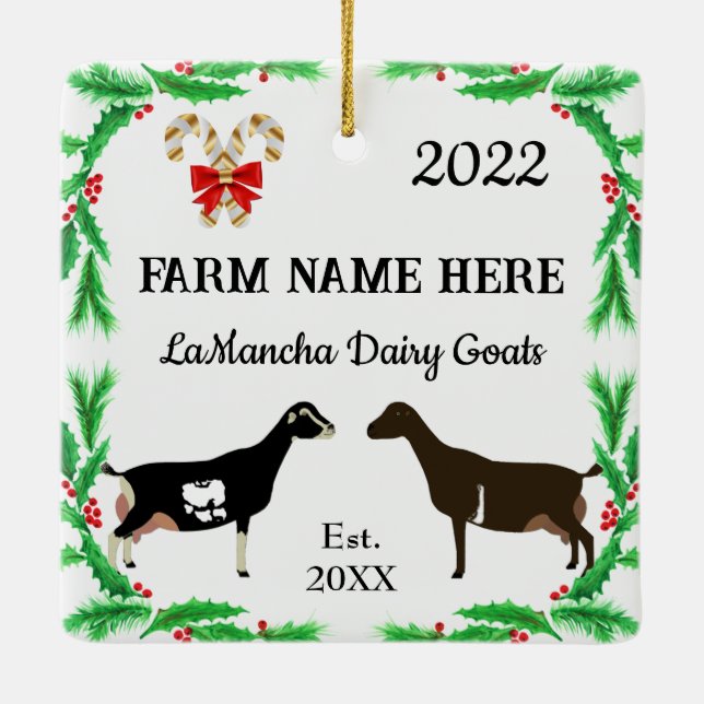 Ornamento De Cerâmica Natal personalizado da Fazenda LaMancha Dairy Goat (Verso)