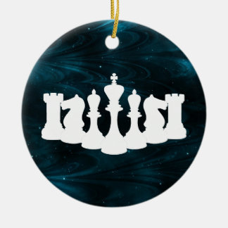 Ornamento De Cerâmica Natal personalizado da Nebulosa Azul Chess King