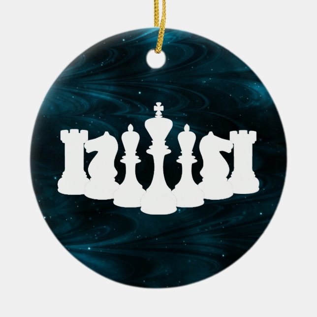 Ornamento De Cerâmica Natal personalizado da Nebulosa Azul Chess King (Frente)