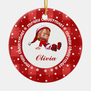 Ornamento De Cerâmica Natal Personalizado da Pequena Boneca Elf