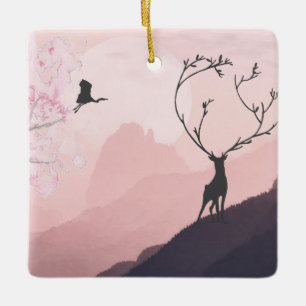 Ornamento De Cerâmica Natal personalizado da vida selvagem nas montanhas