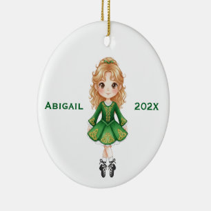 Ornamento De Cerâmica Natal Personalizado Dança Irlandesa Loira Menina