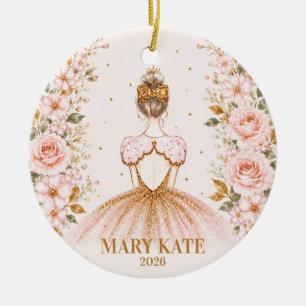 Ornamento De Cerâmica Natal Personalizado de Bailarina Floral Rosa
