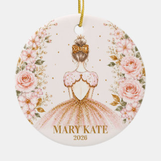Ornamento De Cerâmica Natal Personalizado de Bailarina Floral Rosa