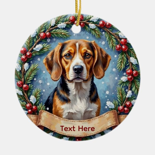 Ornamento De Cerâmica Natal Personalizado de Beagle no Natal (Frente)
