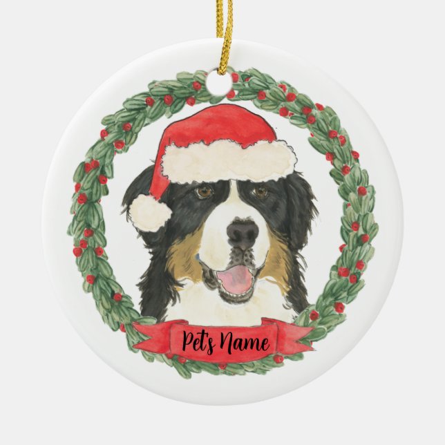 Ornamento De Cerâmica Natal personalizado de Bernese Mountain Dog (Frente)
