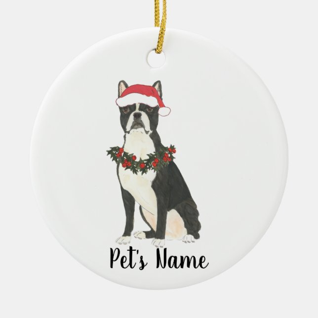 Ornamento De Cerâmica Natal Personalizado de Boston Terrier (Frente)