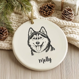 Ornamento De Cerâmica Natal Personalizado de Cachorro Husky