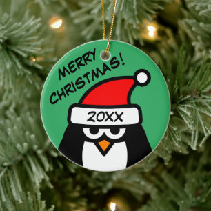 Ornamento De Cerâmica Natal personalizado de desenho animado de pinguins