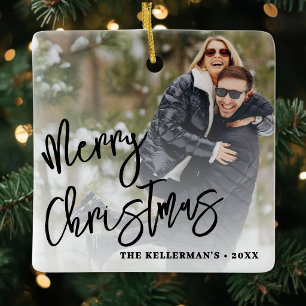 Ornamento De Cerâmica Natal Personalizado de Dois Lados com Duas Fotos