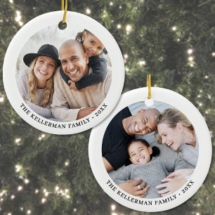Ornamento De Cerâmica Natal Personalizado de Família com Duas Fotos em A