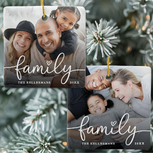 Ornamento De Cerâmica Natal Personalizado de Família com Duas Fotos em A