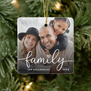 Ornamento De Cerâmica Natal Personalizado de Família com Duas Fotos em A