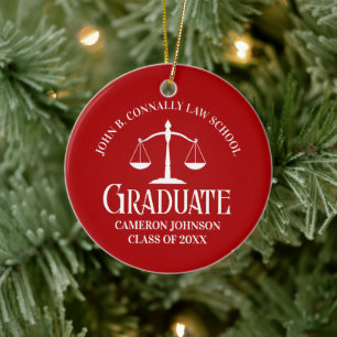 Ornamento De Cerâmica Natal Personalizado de Formatura em Direito Vermel