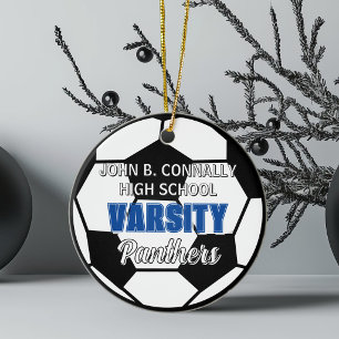 Ornamento De Cerâmica Natal Personalizado de Futebol Varsity Azul para E