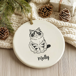 Ornamento De Cerâmica Natal Personalizado de Gato Ragdoll
