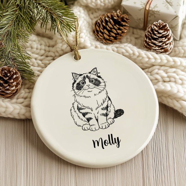 Ornamento De Cerâmica Natal Personalizado de Gato Ragdoll (Criador carregado)