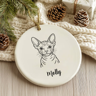 Ornamento De Cerâmica Natal Personalizado de Gato Sem Pelo