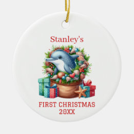 Ornamento De Cerâmica Natal Personalizado de Golfinho