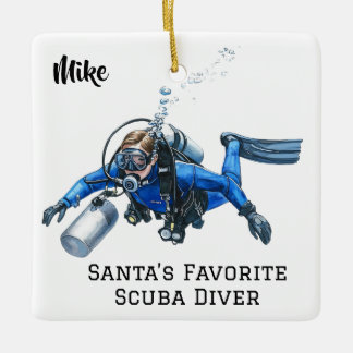 Ornamento De Cerâmica Natal Personalizado de Homem de Mergulho Suba