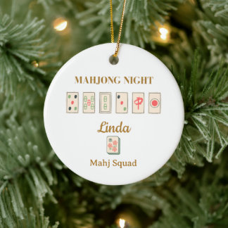 Ornamento De Cerâmica Natal Personalizado de Mahjong - Nome do Grupo