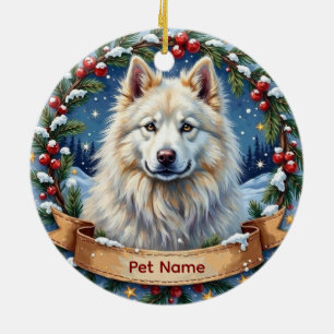 Ornamento De Cerâmica Natal Personalizado de Samoyed