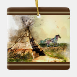 Ornamento De Cerâmica Natal personalizado de Tipi e Pony Tepee Horse