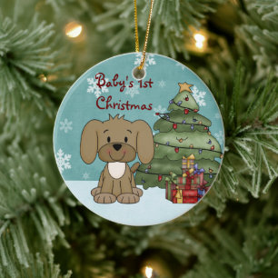 Ornamento De Cerâmica Natal personalizado de uma rua de Cachorro Marrom