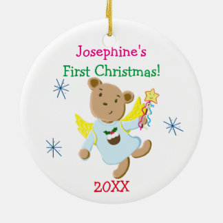 Ornamento De Cerâmica Natal personalizado do anjo do urso de ursinho