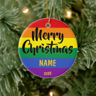Ornamento De Cerâmica Natal Personalizado do Arco-Íris orgulho gay LGBT