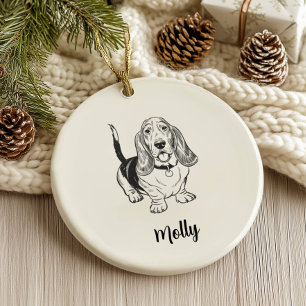 Ornamento De Cerâmica Natal Personalizado do Cão Basset Hound