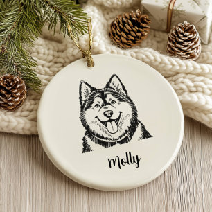 Ornamento De Cerâmica Natal Personalizado do Cão Malamute