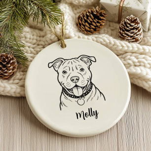 Ornamento De Cerâmica Natal Personalizado do Cão Pitbull